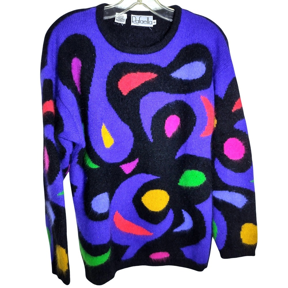 Rafaella Abstract Angora Lambs Wool Sweater Women's Med Multi Color